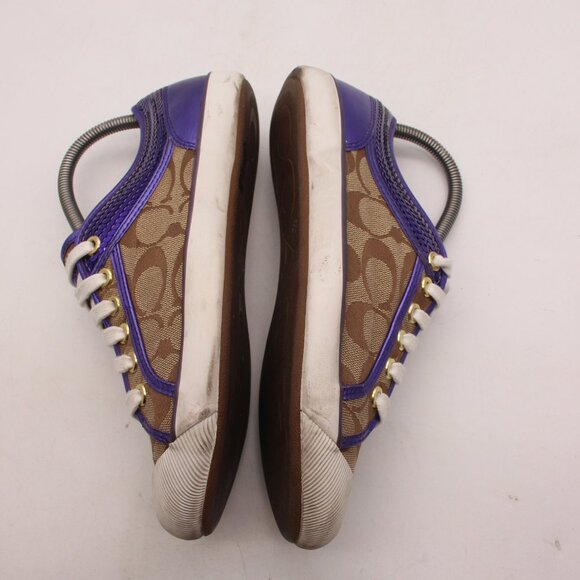 COACH SNEAKERS BROWN Logo ZORRA WITH PURPLE SEQUINS SZ 9.5  Coach Zorra Purple Sequin Women\'s Size 8 B Shoes Brown Logo Print Sneakers